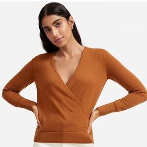 Everlane 100% Cashmere Faux Wrap Sweater Burnt Orange Medium